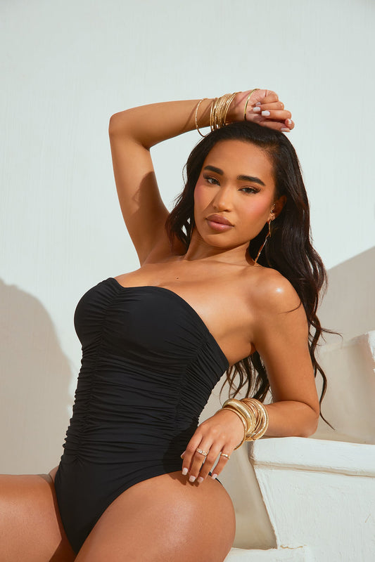 Winnie Ruched 1 Piece Swimsuit - Black