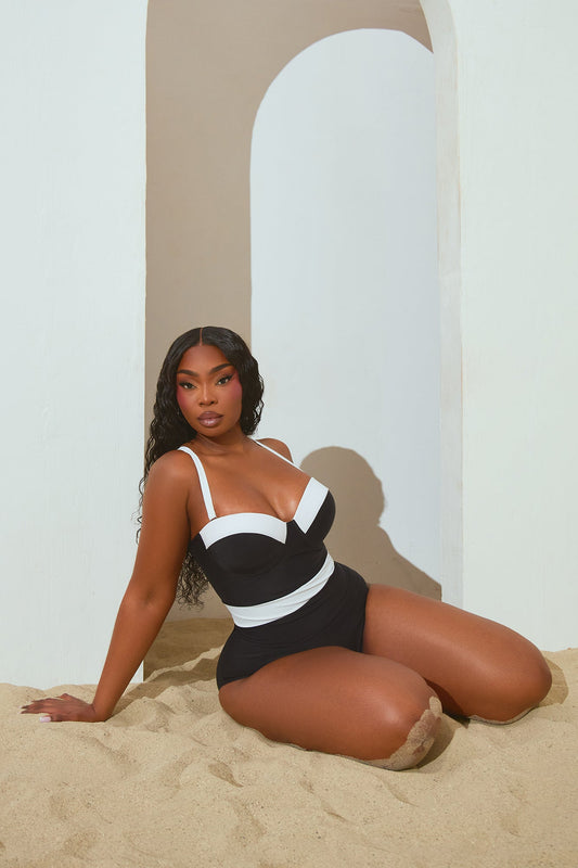 Adley Underwire 1 Piece Swimsuit - Black/White